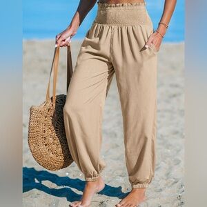 Tan High-Waisted Beach Pants